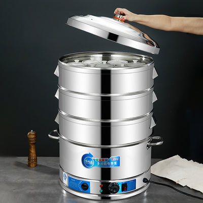 Heightened and thickened stainless steel electric steamer, three-layer electric steamer, multi-functional for home steamer, all-in-one electric steamer, commercial steamer