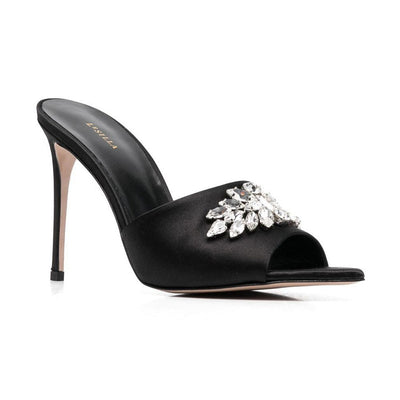 Summer european and american rhinestone high heel sandals pointed toe stiletto black high heels slip-on cross-border export ultra high heels