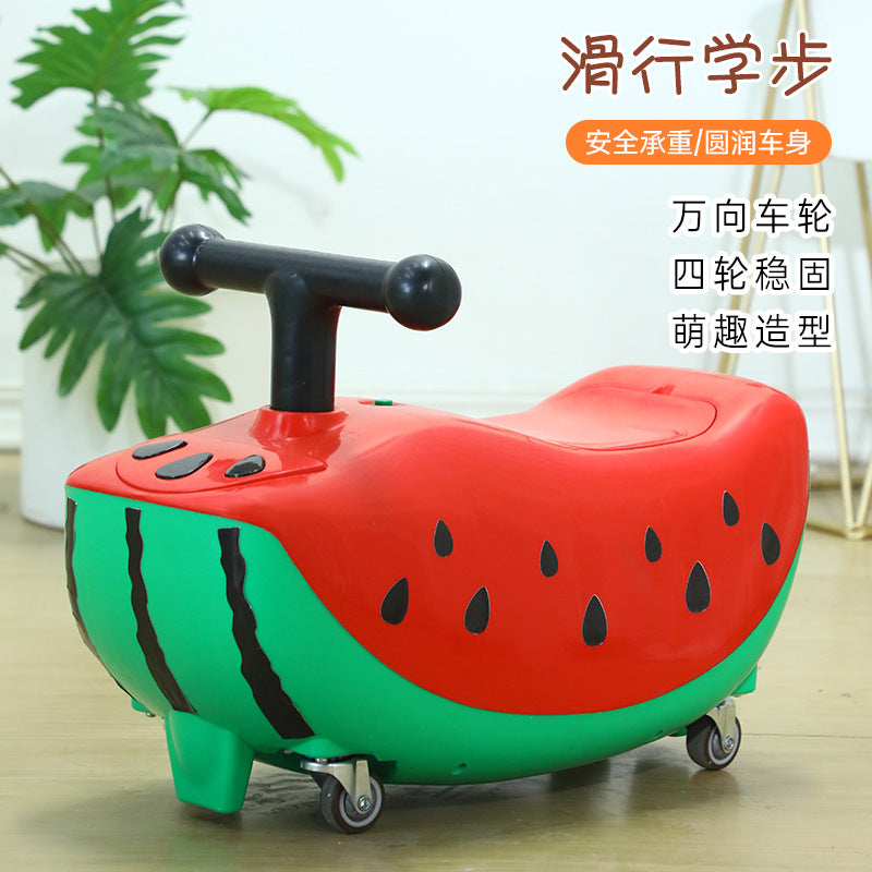 New watermelon children's scooter universal wheel music light peanut car anti-rollover toddler yo twist car
