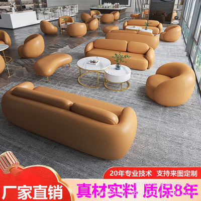 New arrival creative leather sofa combination coffee table yuanbao bread sofa business club reception negotiation sofa
