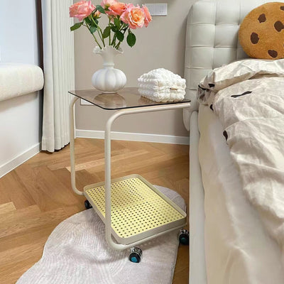 Cream style popular wheeled trolley bedroom glass side table small apartment living room movable sofa storage rack