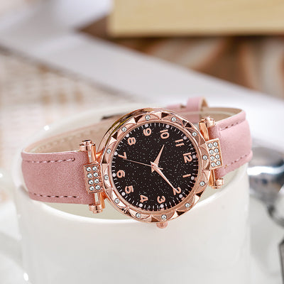 Women's faux leather strap digital luminous quartz watch - simple fashion wristwatch for students