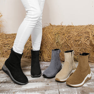 Women's suede wedge ankle boots - autumn new collection - side zipper, slimming, chunky sole, plus size fashion boots - size 43