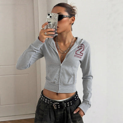 B1 - in stock - 73796# european and american cross-border trade printed casual long-sleeve hooded zip-up women's sweatshirt