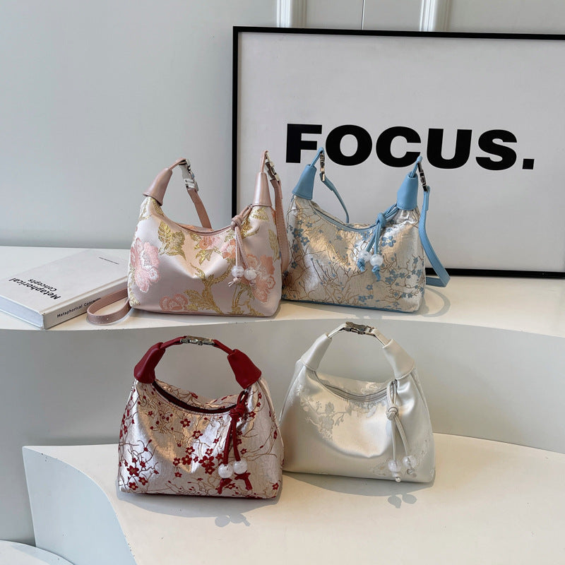 New Chinese style embroidered bag women's 2025 new fashion foreign style one shoulder messenger bag printed portable dumpling bag