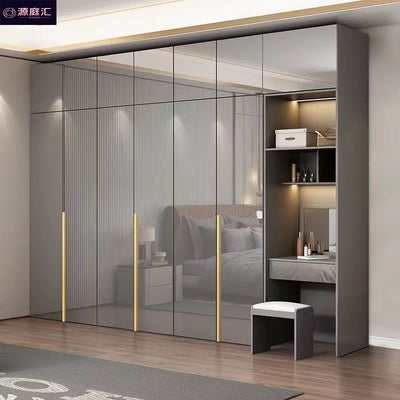 Master bedroom light luxury wardrobe pet high gloss four six eight door wardrobe wardrobe wooden modern casual bedroom for home cabinet