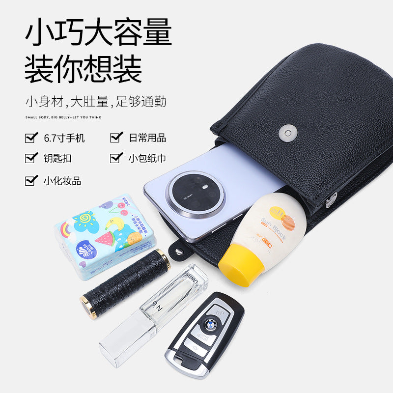 Casual first-layer cowhide shoulder bag women's 2025 new summer fashion genuine leather mobile phone bag casual versatile messenger bag