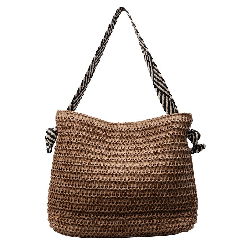 Cross-border straw bag women's large-capacity messenger bag 2025 new holiday woven bag lazy wind shoulder tote bag