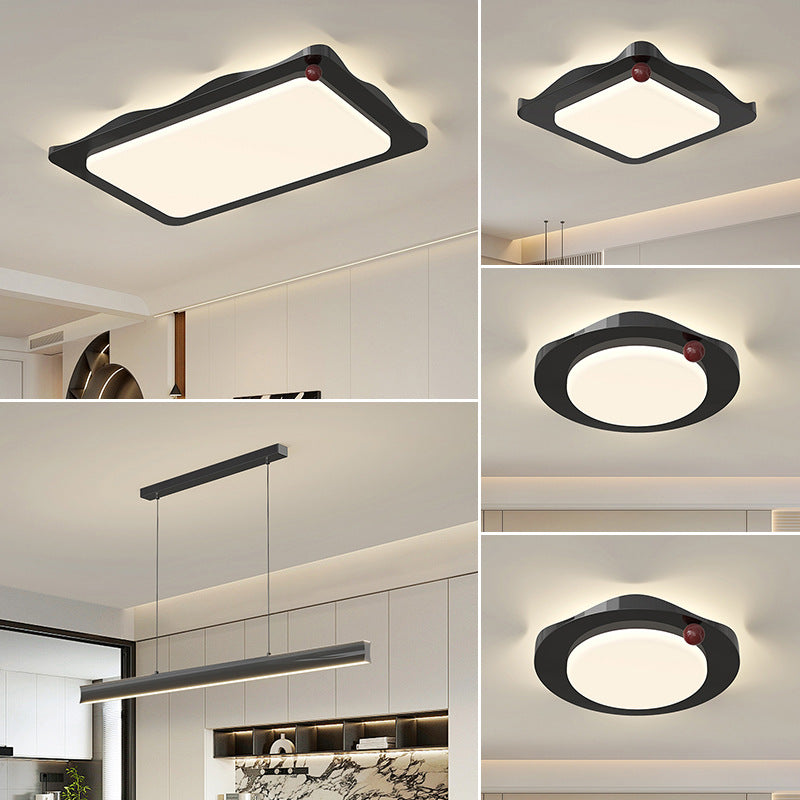 Whole house lighting combination package Living room light Ceiling light Medium antique walnut color rectangular rotunda main light