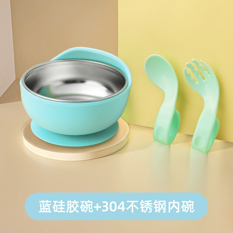 Stainless steel suction cup bowl baby special complementary food baby bowl independent eating silicone anti-drop and anti-scalding children learn to eat