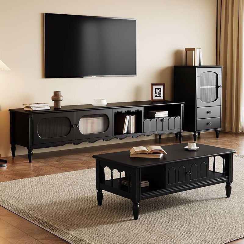Retro solid wood TV cabinet coffee table combination living room home French antique storage TV cabinet