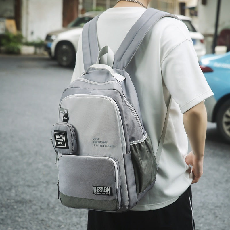 New Trend Korean Version Fashion Versatile Large Capacity Backpack Junior High School High School Students School Travel Backpack Men's Fashion