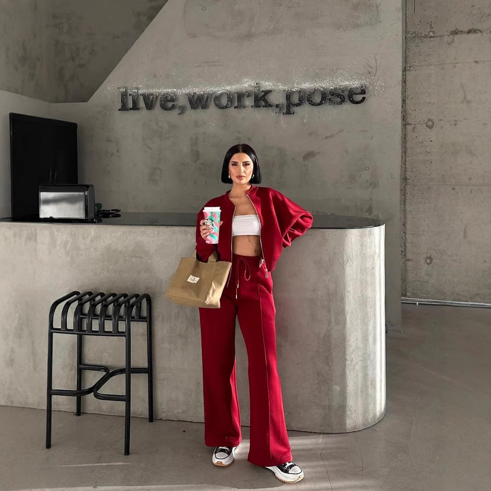 European and American casual suit American autumn and winter cardigan sports women's clothing fashion street style long-sleeved jacket trousers two-piece set