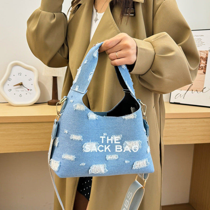 New bag 2025 autumn new denim portable shoulder fashion women's shoulder bag