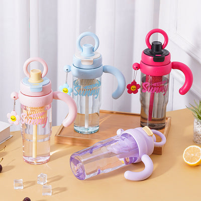 New arrival high-looking ice cup with lifting ring, large capacity double drink plastic water cup with handle and tea drain, tea straw cup