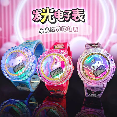 New light-up musical kids' watch with 360° rotating gyro electronic display - sanrio cartoon student toy watch