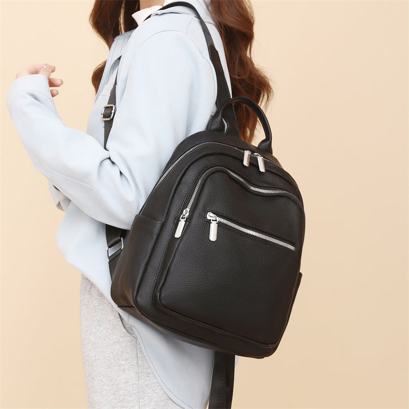 New PU soft leather backpack, women's lightweight travel backpack, high-end sense, large-capacity work commuter women's backpack