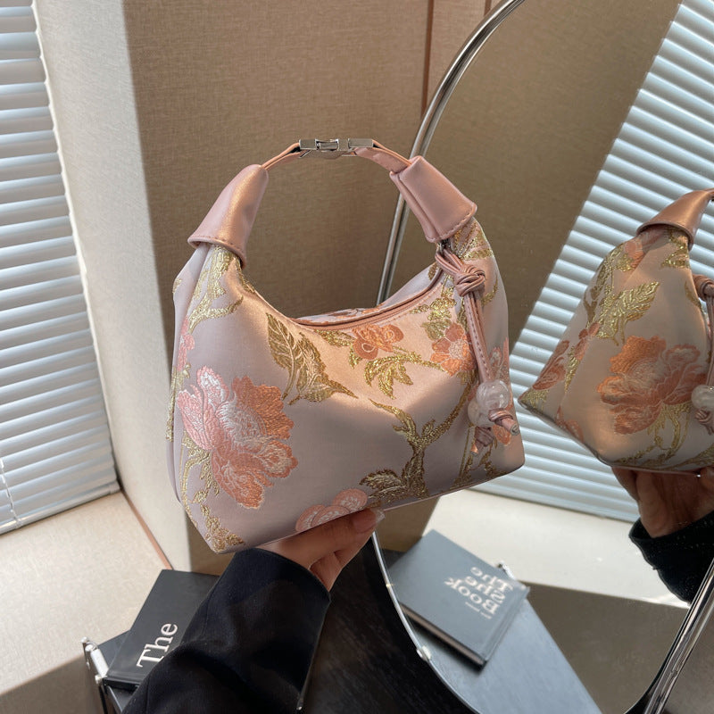 New Chinese style embroidered bag women's 2025 new fashion foreign style one shoulder messenger bag printed portable dumpling bag