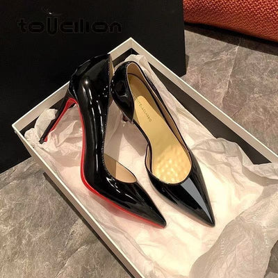 Patent leather peep-toe red sole stiletto heels - black high heels - 2025 spring/autumn new arrivals - sexy, slimming, professional commute pumps