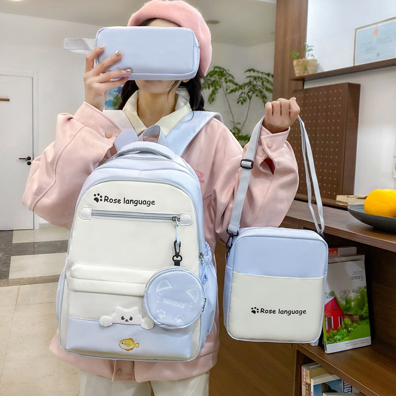 New student schoolbag college style large-capacity schoolbag female Korean version simple primary and secondary school students three-piece backpack