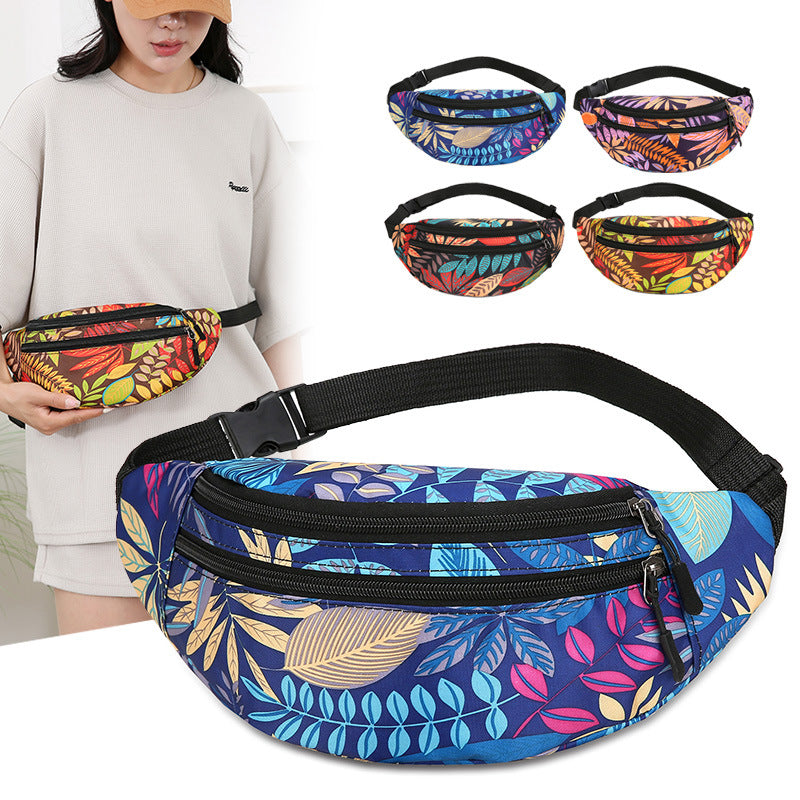 New fanny pack, women's mobile phone bag, casual messenger bag, printed close-fitting stall, wallet, travel backpack.