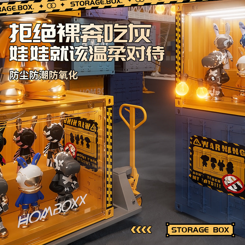 集装箱泡泡玛特展示架盲盒收纳盒带灯防尘柜子手办娃娃展示盒定制
