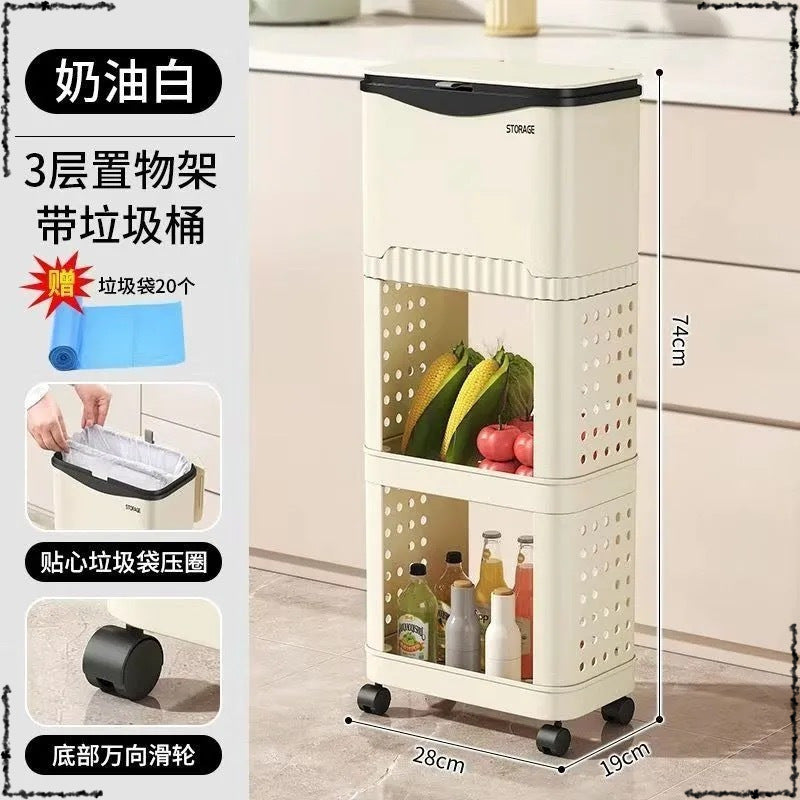 Non-bending multi-function with lid with wheel kitchen trash can high large capacity living room bathroom garbage storage bucket