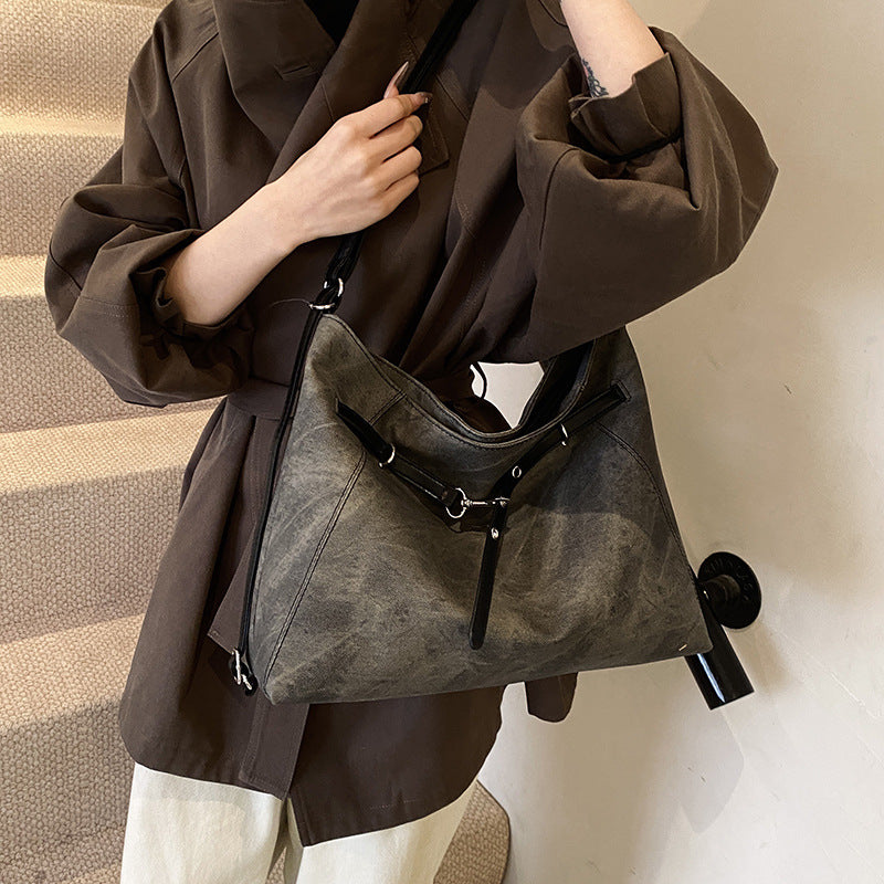 Multi-purpose large-capacity retro 2025 new autumn and winter casual solid color single double shoulder crossbody commuter single shoulder tote bag