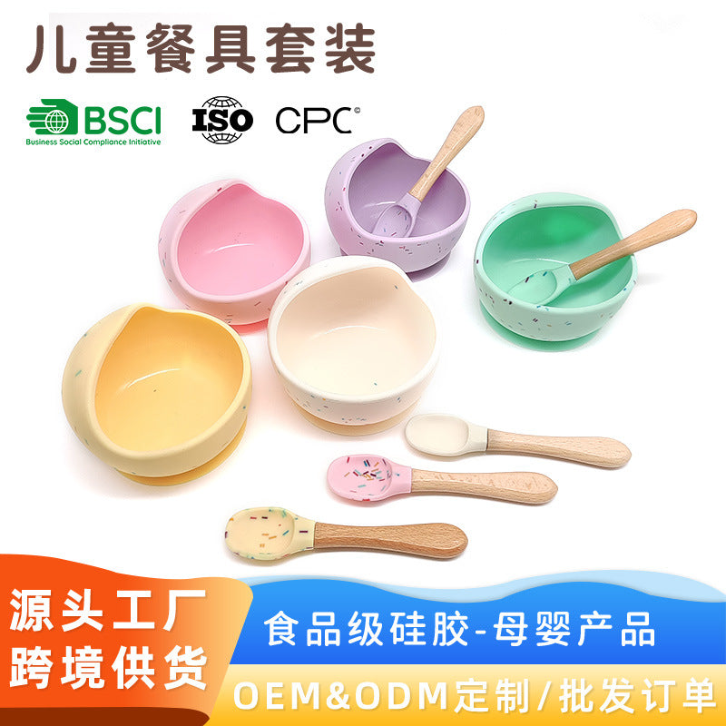 Cross-border new products baby silicone bowl baby eating fork spoon feeding tableware complementary food bowl simple silicone bowl set