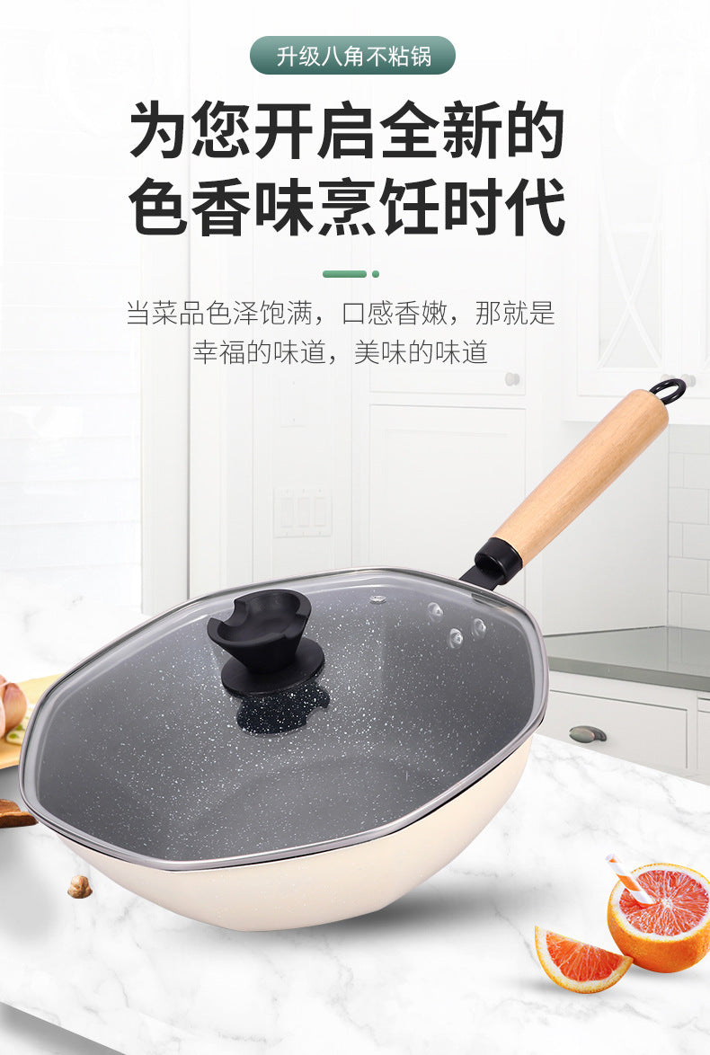 Cross-border  star anise wok non-stick wok household Maifanshi wok induction cooker gas flat bottom iron wok