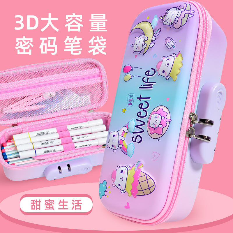 Large capacity password lock pencil case EVA3D three-dimensional pencil case can be changed password kindergarten men and women cute pencil bag
