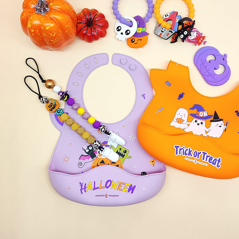 Cross-border rice pocket, baby food pocket, silicone bib, Halloween baby food pocket, waterproof and oil-proof saliva pocket
