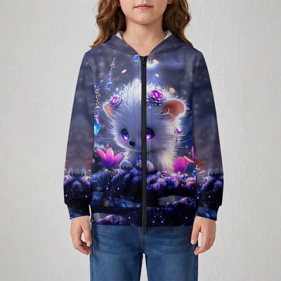 Kids' hoodie jacket, cross-border hot seller: cute cartoon print fashion zip-up hoodie for girls, dropshipping available