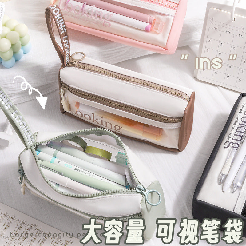 Stationery box pencil bag customization, large capacity, simple and original design, transparent pencil case, junior high school students and primary school students, advanced sense