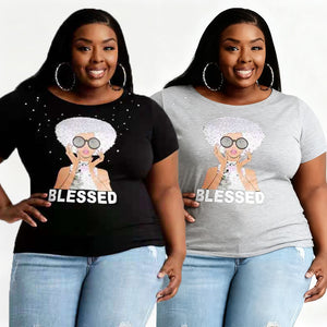 P5091 cross-border hot-selling summer personalized fashion european and american foreign trade women's large size letter portrait printed round neck t-shirt