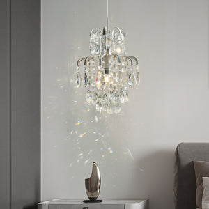 French retro cream white crystal teardrop mini pendant light - cream style for bedroom, bedside, entryway, bay window, and homestay