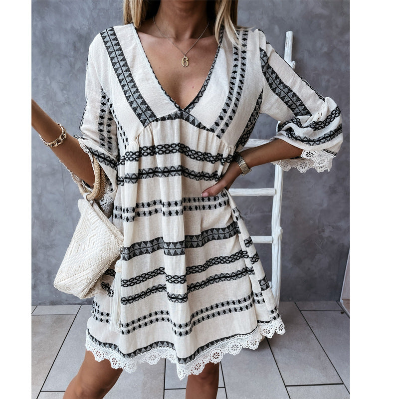 Spot European and American women's clothing   independent station  new lace cuff dress women's summer