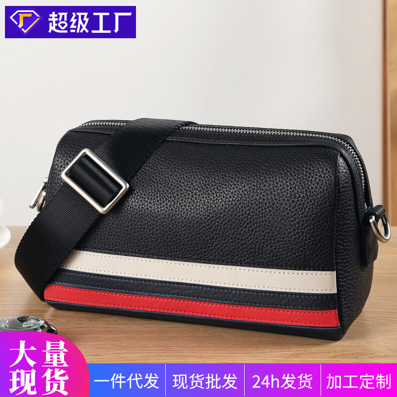 Shoulder bag men's messenger bag first layer cowhide business casual fashion contrasting color genuine leather large-capacity men's bag one piece delivery