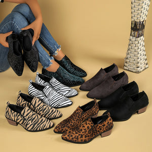 Export autumnew arrival pointed leopard print mid-heeled short boots large size elastic band thick heel cross-border chelsea boots for women