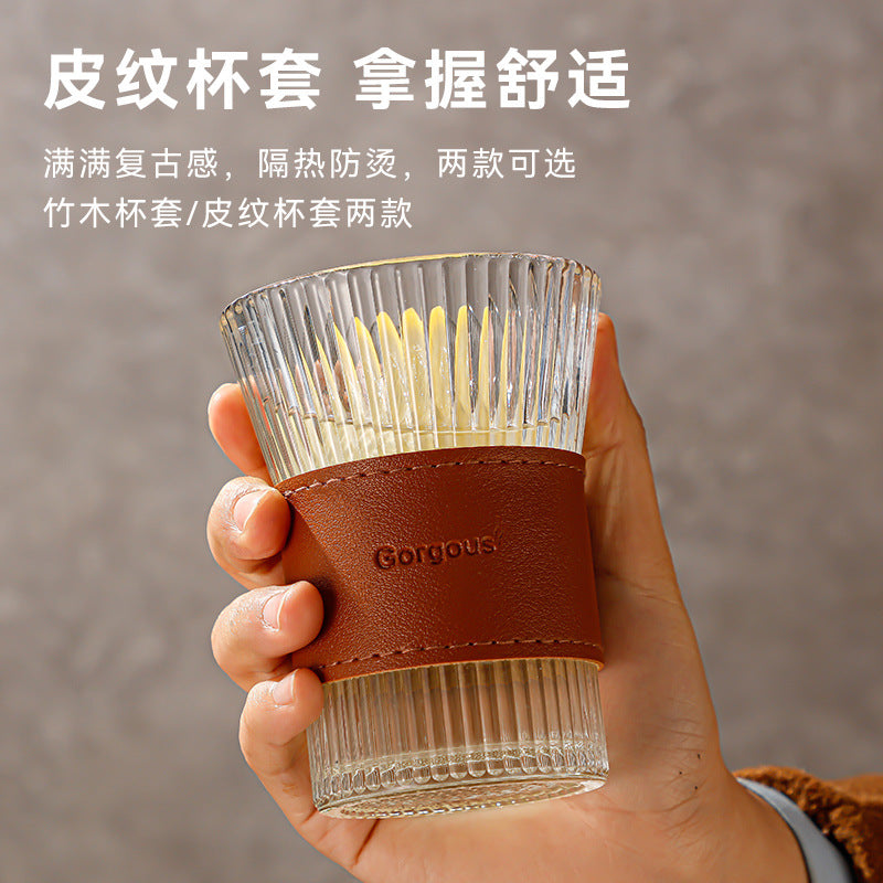隔热束腰风琴杯创意杯套玻璃杯网红透明ins风水杯日式家用咖啡杯