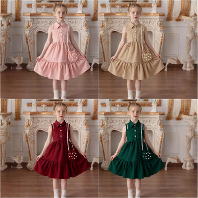 Summer new girls' sweet princess dress - solid color sleeveless lace collar dress - trendy fashion party gown