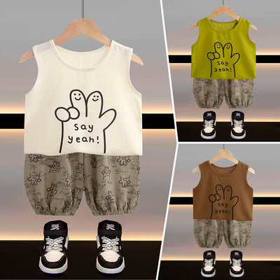 Summer new children's tank top set - lightweight sleeveless top and shorts two-piece outfit for boys and girls - cute cartoon design, stylish summer wear