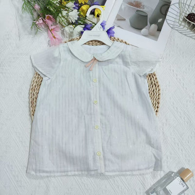 Export british original order ladieswear dad baby girl white shirt short sleeve doll collar easiest for match soft tops