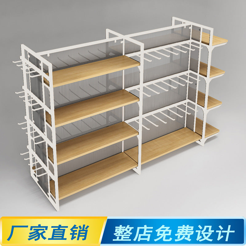 Source Factory Stationery Shelf Accessories Display Shelf Double-sided Steel and Wood Supermarket Container Display Cabinet