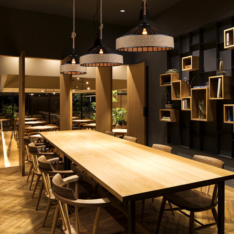 American country hemp rope chandelier yurt retro industrial style personalized hemp rope creative restaurant wrought iron bar lamps