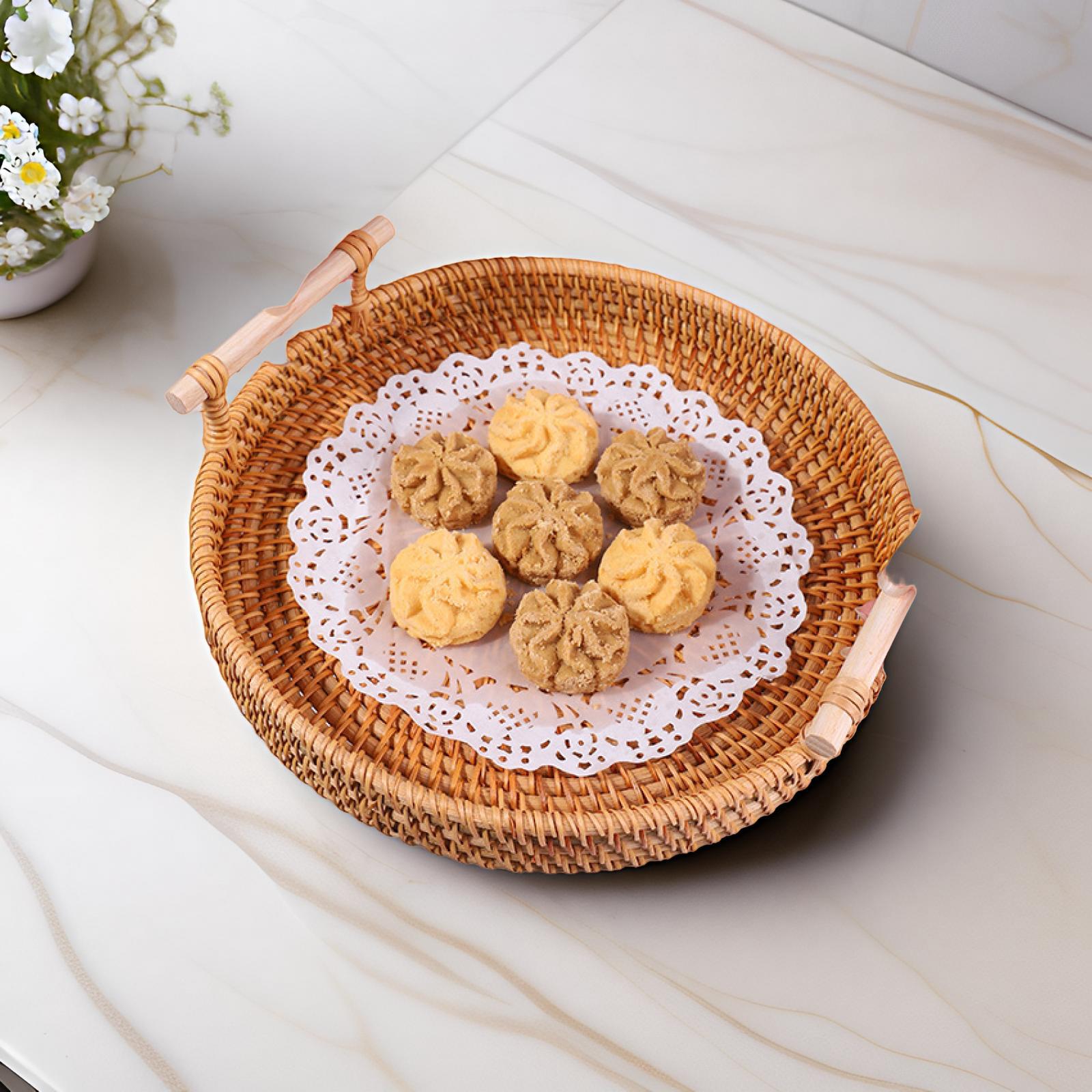 rattan hand-held tray, Vietnamese autumn rattan woven storage basket, binaural handle bread basket, fruit snack storage basket