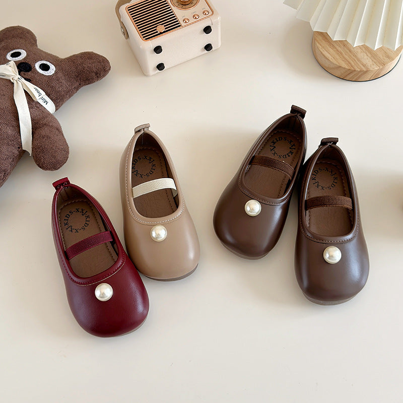 Girls Pearl Mary Jane 2025 Spring and Autumn New Korean Edition Girls Soft-soled Small Leather Shoes Children's Shallow Princess Shoes