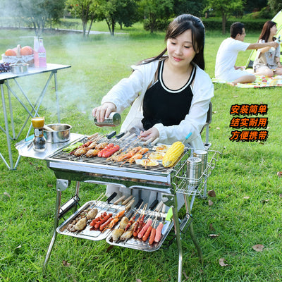 Portable bbq grill iron mesh stainless steel mesh bbq rack outdoor camping home charcoal grill folding stove