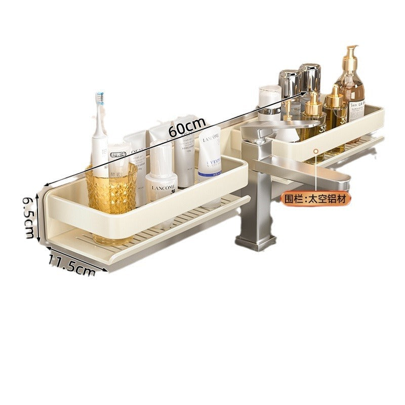 Space aluminum non-punching bathroom rack milk white bathroom wall-mounted washstand mirror front faucet storage rack
