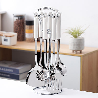 Nordic stainless steel kitchen utensil set - complete 7-piece cookware set: spatula, stir-fry spatula, spoon, ladle, and skimmer - wholesale
